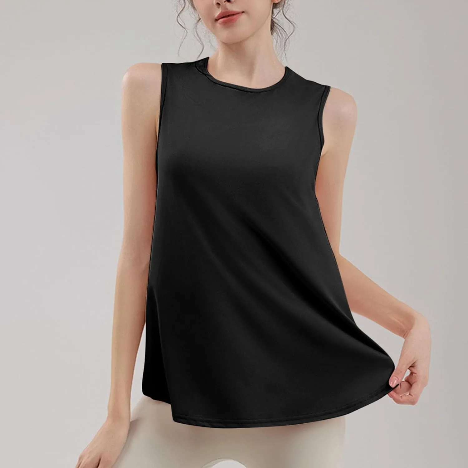 Workout Tank Tops for Women Sleeveless Athletic Yoga Gym Tees Quick Dry Loose Sports Shirts Mesh Back Pleated Top