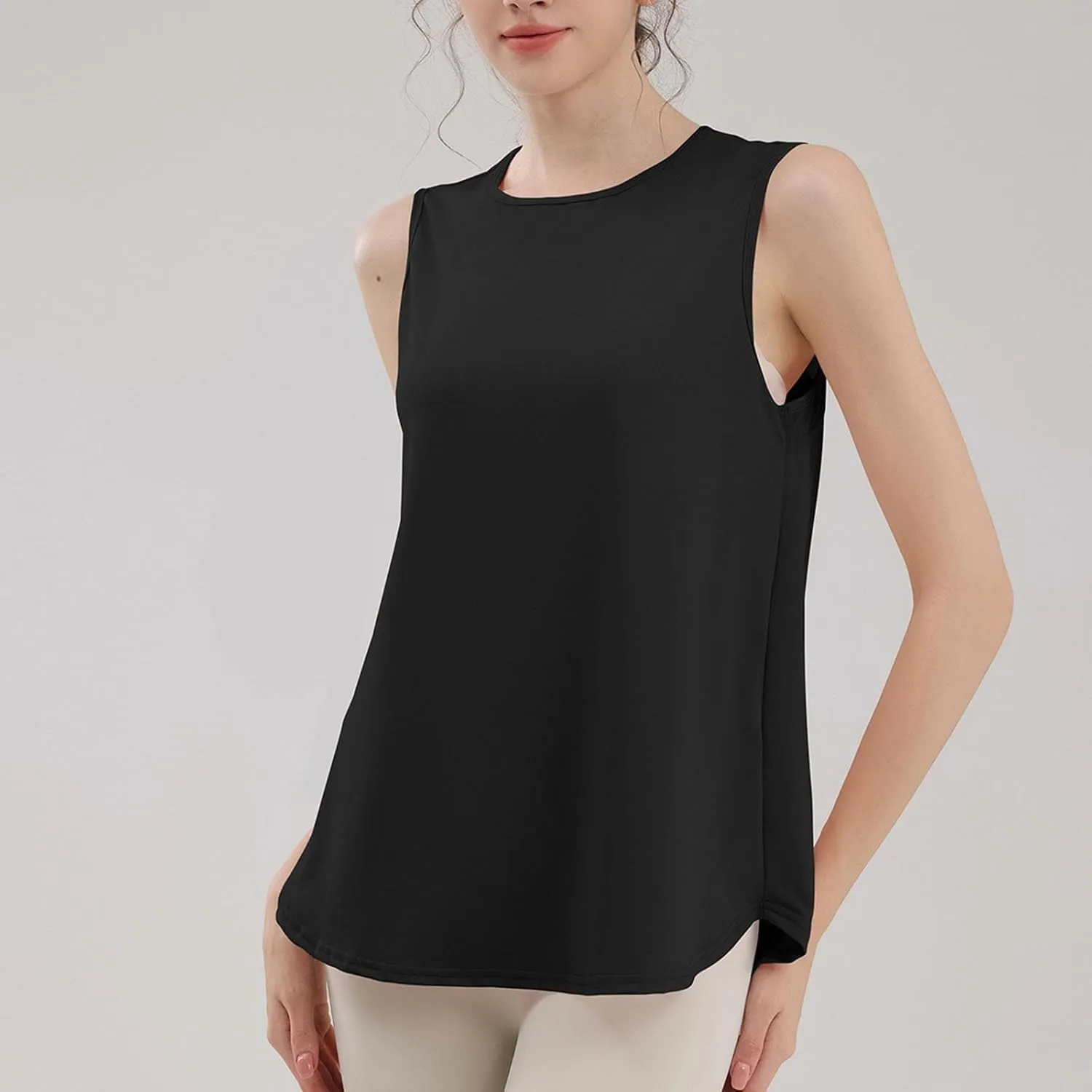 Workout Tank Tops for Women Sleeveless Athletic Yoga Gym Tees Quick Dry Loose Sports Shirts Mesh Back Pleated Top