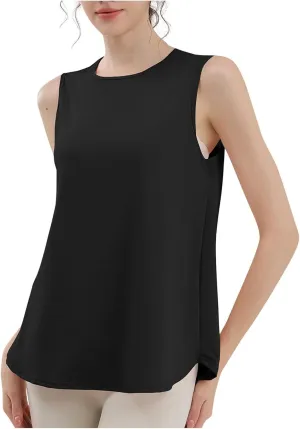Workout Tank Tops for Women Sleeveless Athletic Yoga Gym Tees Quick Dry Loose Sports Shirts Mesh Back Pleated Top