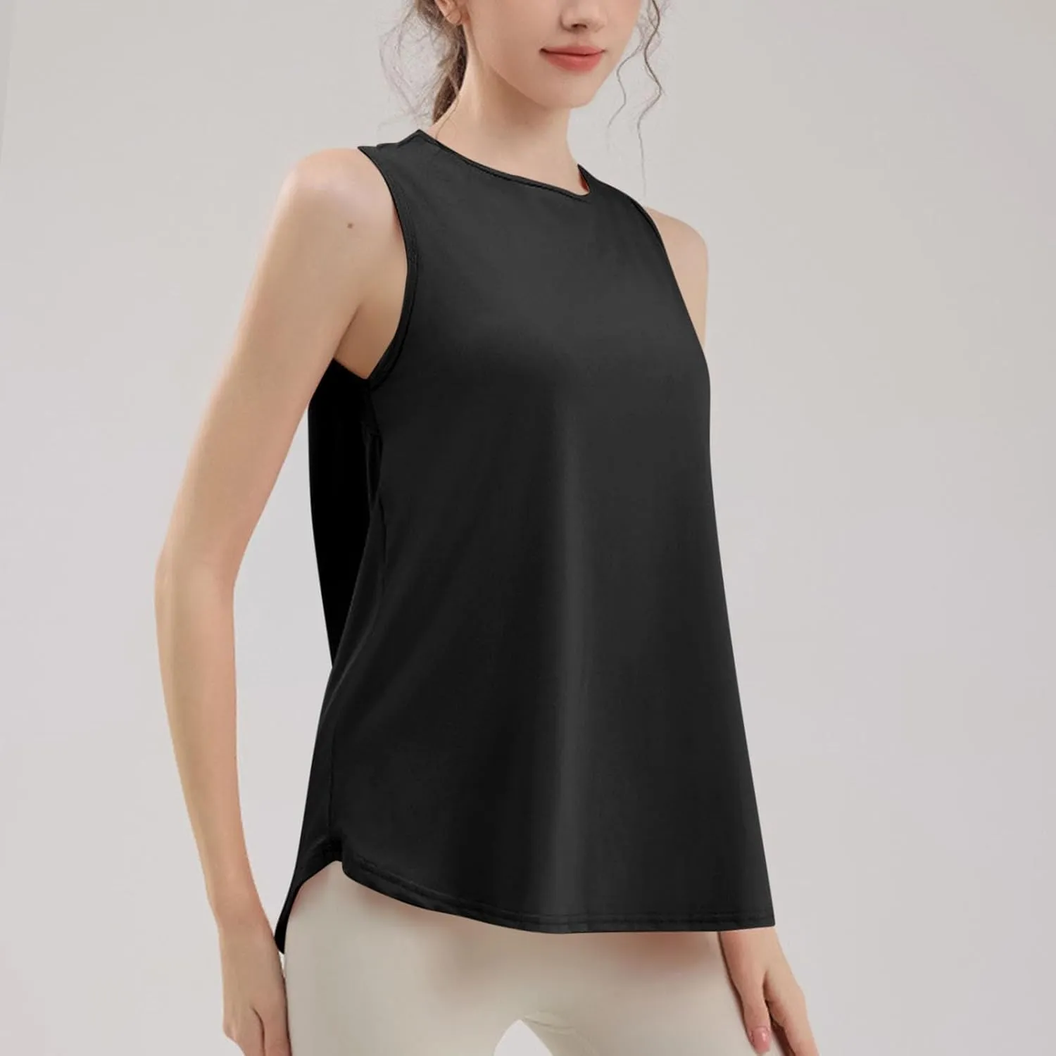 Workout Tank Tops for Women Sleeveless Athletic Yoga Gym Tees Quick Dry Loose Sports Shirts Mesh Back Pleated Top