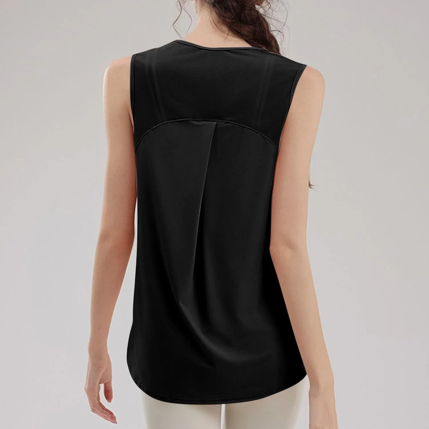 Workout Tank Tops for Women Sleeveless Athletic Yoga Gym Tees Quick Dry Loose Sports Shirts Mesh Back Pleated Top