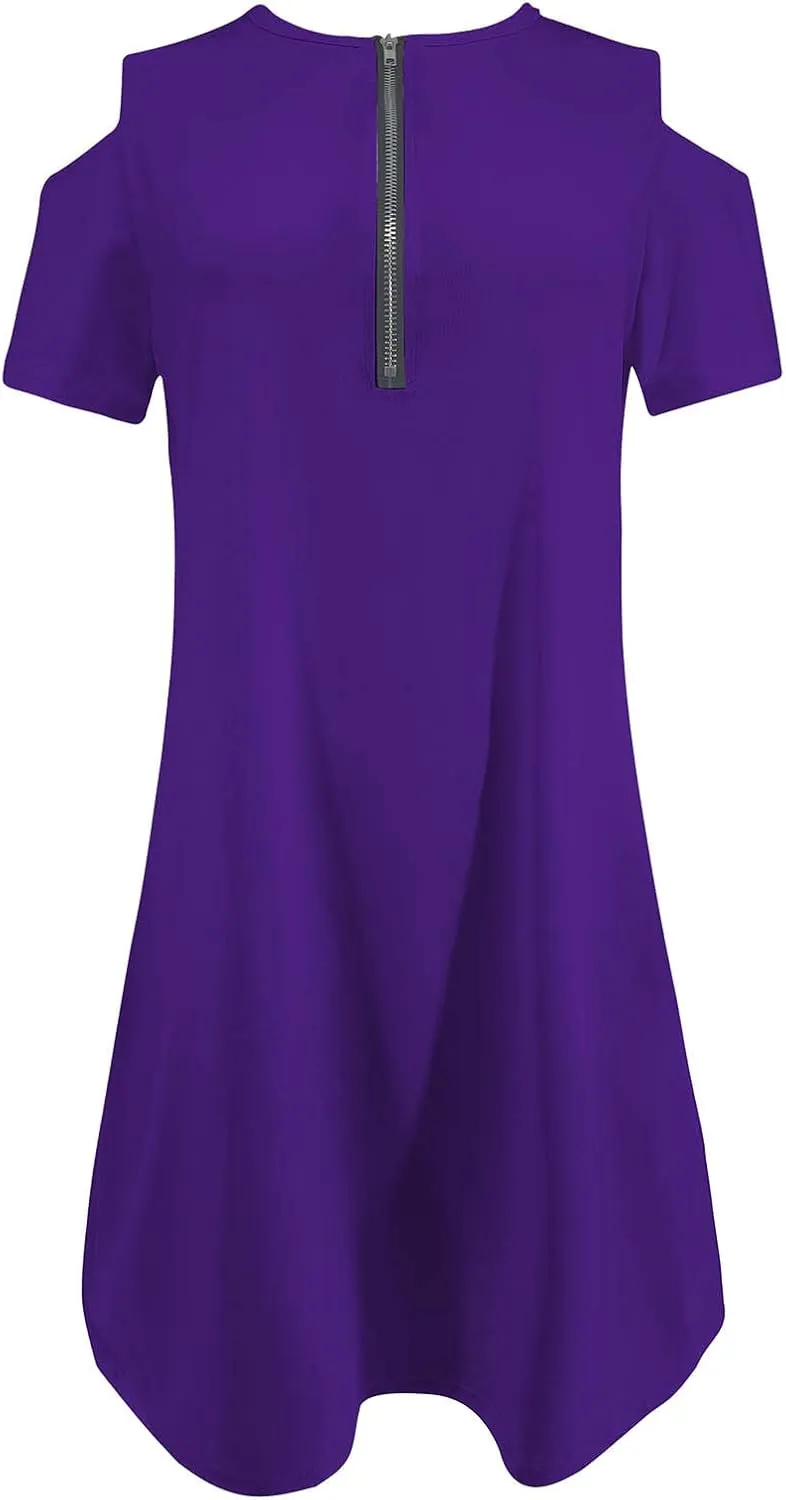 yardsong Cold Shoulder Dress for Women Short Sleeve Quarter Zip Summer Dresses Trendy Solid Color Vacation Mini Dress