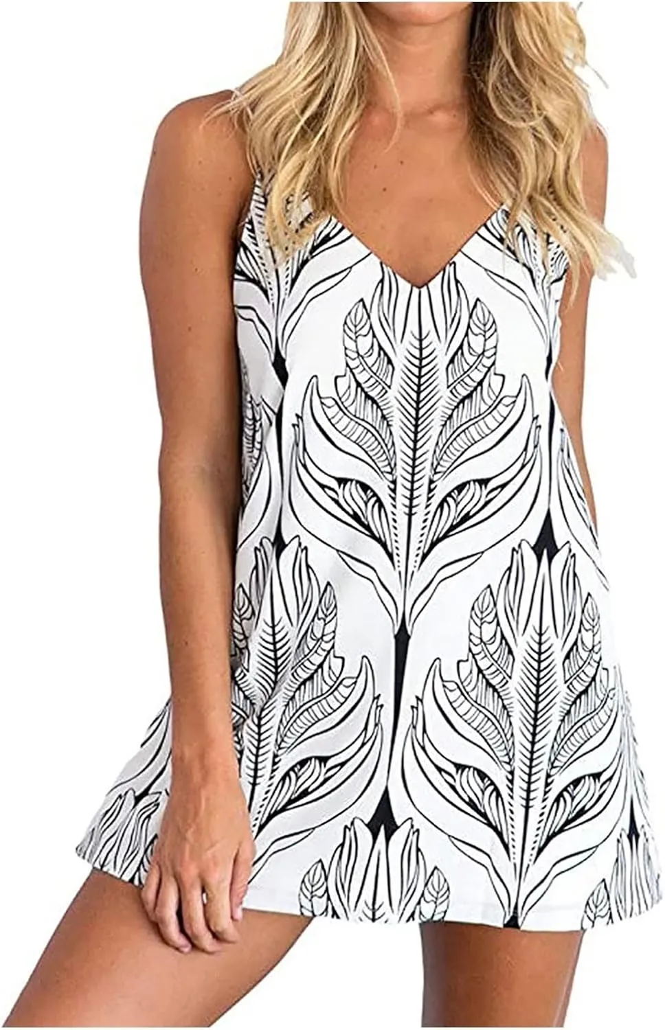 YLWX Spaghetti Strap V-neck Night Dress, Short Casual Boho Slip Dresses, Shift Summer Beach Dress Sleepwear for Women
