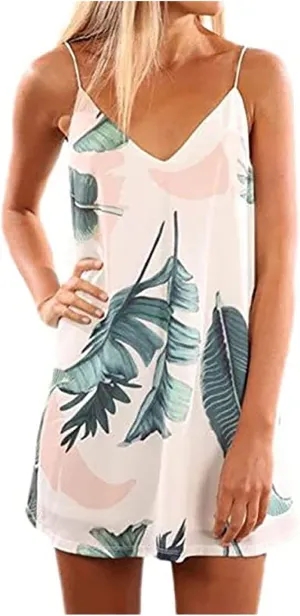 YLWX Spaghetti Strap V-neck Night Dress, Short Casual Boho Slip Dresses, Shift Summer Beach Dress Sleepwear for Women
