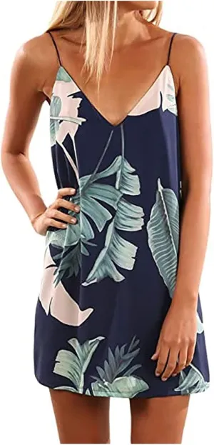 YLWX Spaghetti Strap V-neck Night Dress, Short Casual Boho Slip Dresses, Shift Summer Beach Dress Sleepwear for Women