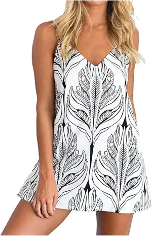 YLWX Spaghetti Strap V-neck Night Dress, Short Casual Boho Slip Dresses, Shift Summer Beach Dress Sleepwear for Women