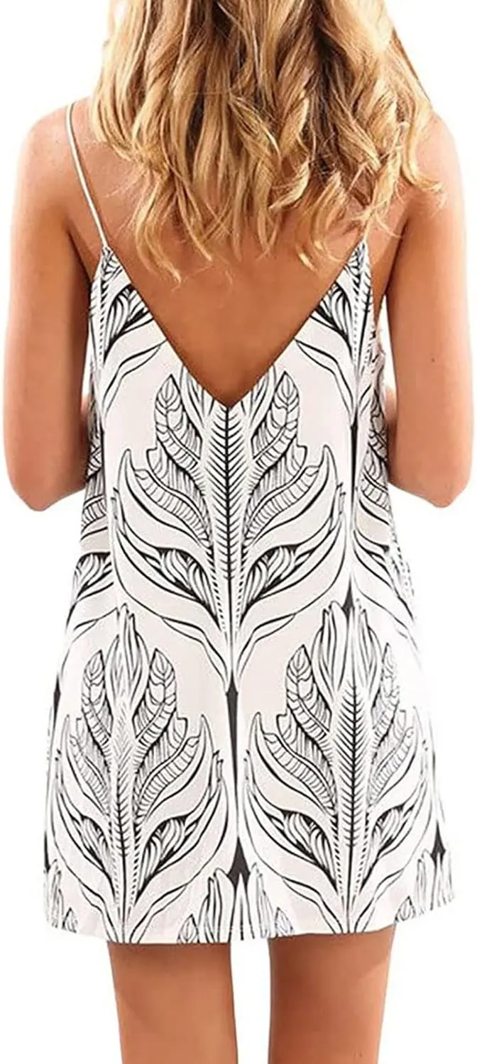 YLWX Spaghetti Strap V-neck Night Dress, Short Casual Boho Slip Dresses, Shift Summer Beach Dress Sleepwear for Women