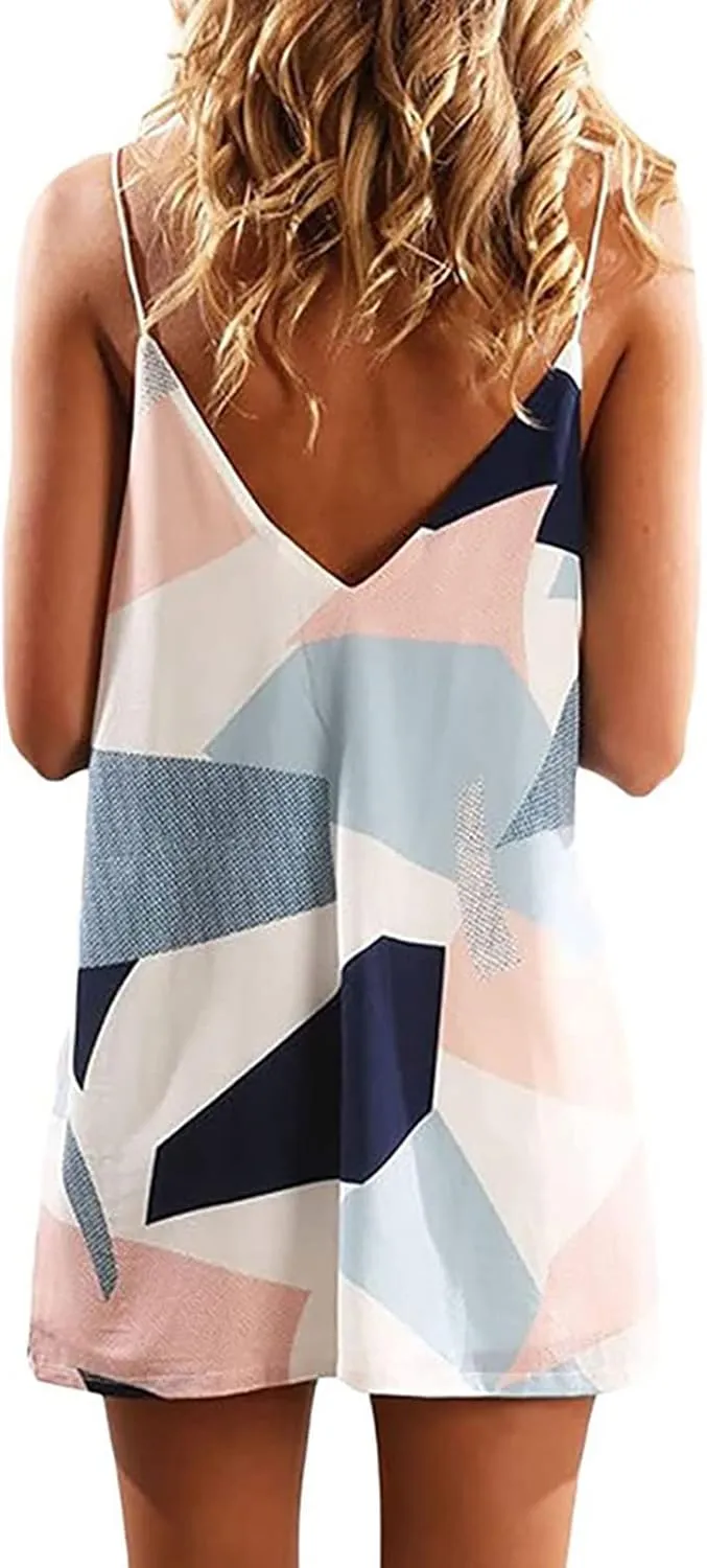 YLWX Spaghetti Strap V-neck Night Dress, Short Casual Boho Slip Dresses, Shift Summer Beach Dress Sleepwear for Women