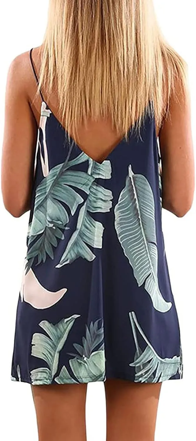 YLWX Spaghetti Strap V-neck Night Dress, Short Casual Boho Slip Dresses, Shift Summer Beach Dress Sleepwear for Women