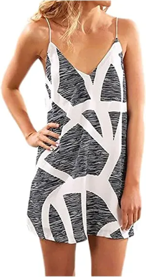 YLWX Spaghetti Strap V-neck Night Dress, Short Casual Boho Slip Dresses, Shift Summer Beach Dress Sleepwear for Women