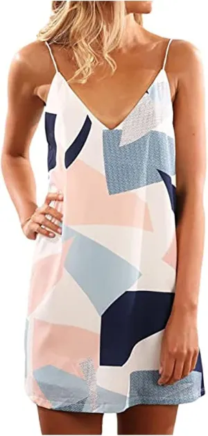 YLWX Spaghetti Strap V-neck Night Dress, Short Casual Boho Slip Dresses, Shift Summer Beach Dress Sleepwear for Women