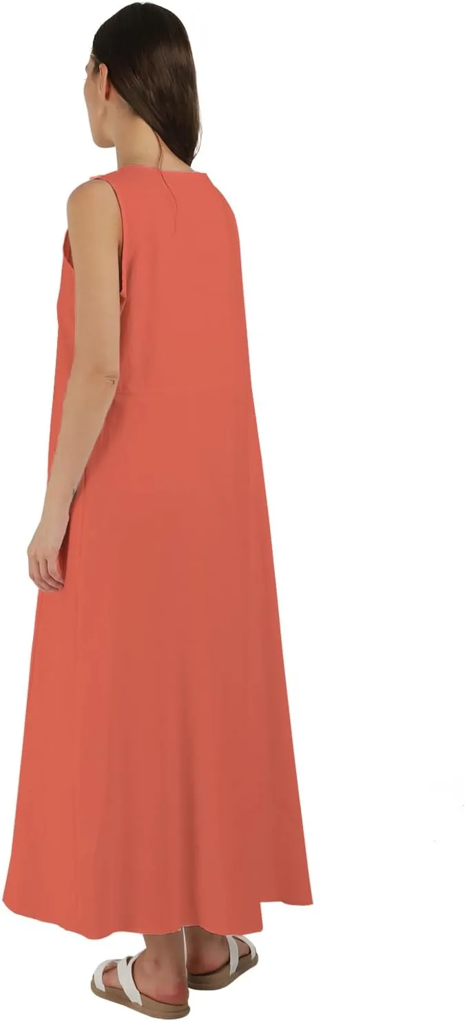 yoeasy Women's Cotton Linen Casual Loose Pockets Long Dress Plain Sleeveless Tank Dress
