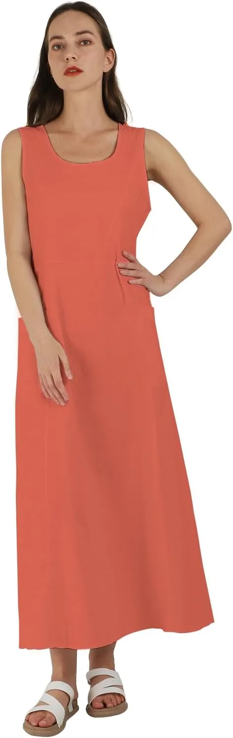 yoeasy Women's Cotton Linen Casual Loose Pockets Long Dress Plain Sleeveless Tank Dress