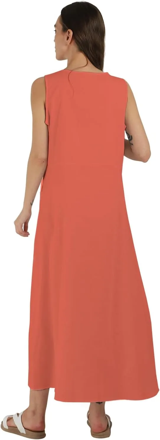 yoeasy Women's Cotton Linen Casual Loose Pockets Long Dress Plain Sleeveless Tank Dress