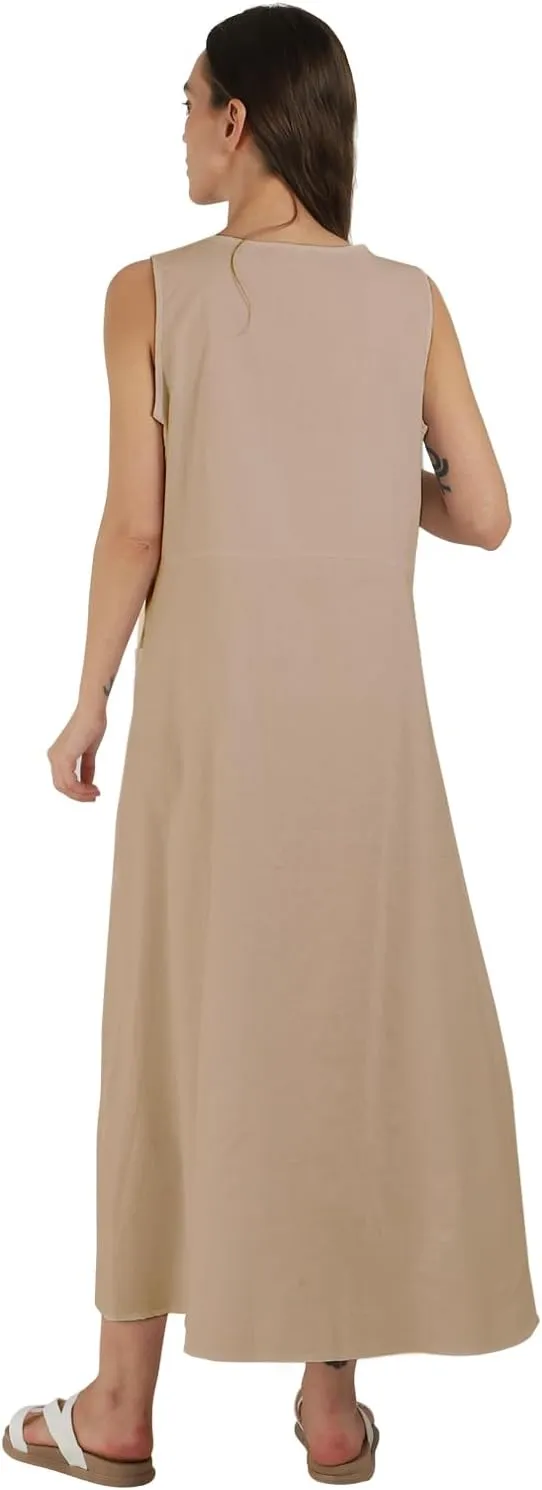yoeasy Women's Cotton Linen Casual Loose Pockets Long Dress Plain Sleeveless Tank Dress