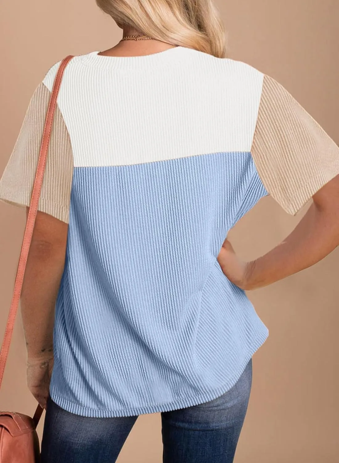 Zeagoo Womens Casual Summer Tops Short Sleeve T Shirts Crewneck Basic Tees Blouses Color Block Tunic Tops