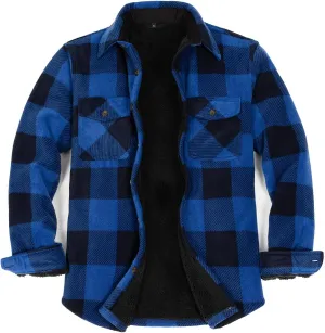 ZENTHACE Men's Warm Sherpa Lined Fleece Plaid Flannel Shirt Jacket(All Sherpa Fleece Lined)