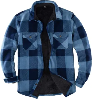 ZENTHACE Men's Warm Sherpa Lined Fleece Plaid Flannel Shirt Jacket(All Sherpa Fleece Lined)