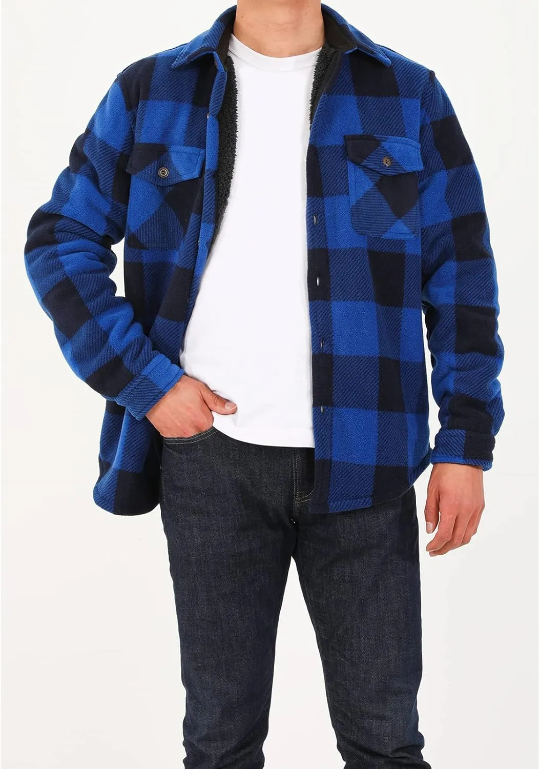 ZENTHACE Men's Warm Sherpa Lined Fleece Plaid Flannel Shirt Jacket(All Sherpa Fleece Lined)