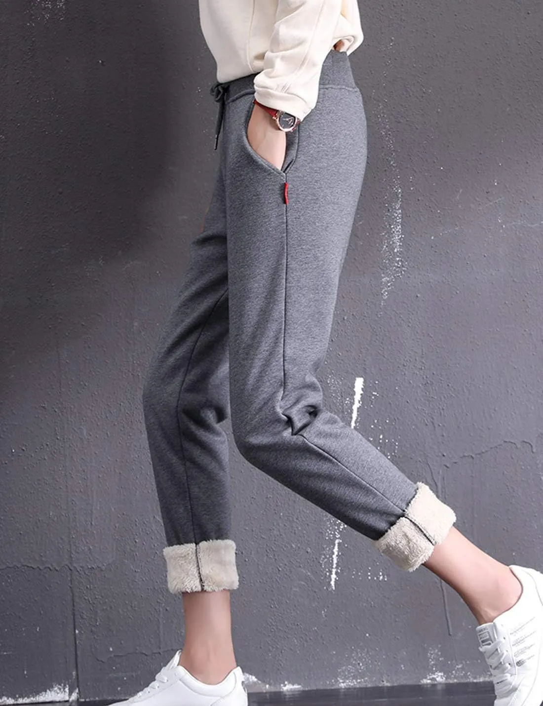 ZGZZ7 Women's Winter Sherpa Fleece Lined Sweatpants Active Fleece Jogger Track Running Pants