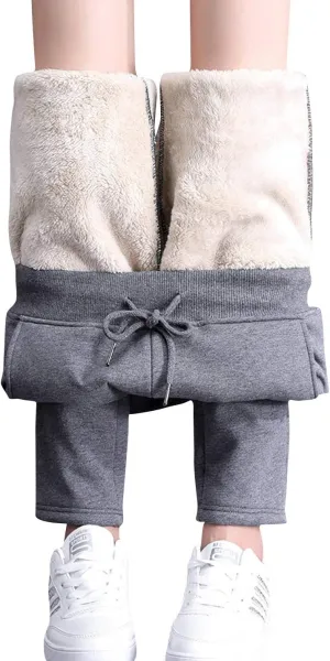 ZGZZ7 Women's Winter Sherpa Fleece Lined Sweatpants Active Fleece Jogger Track Running Pants